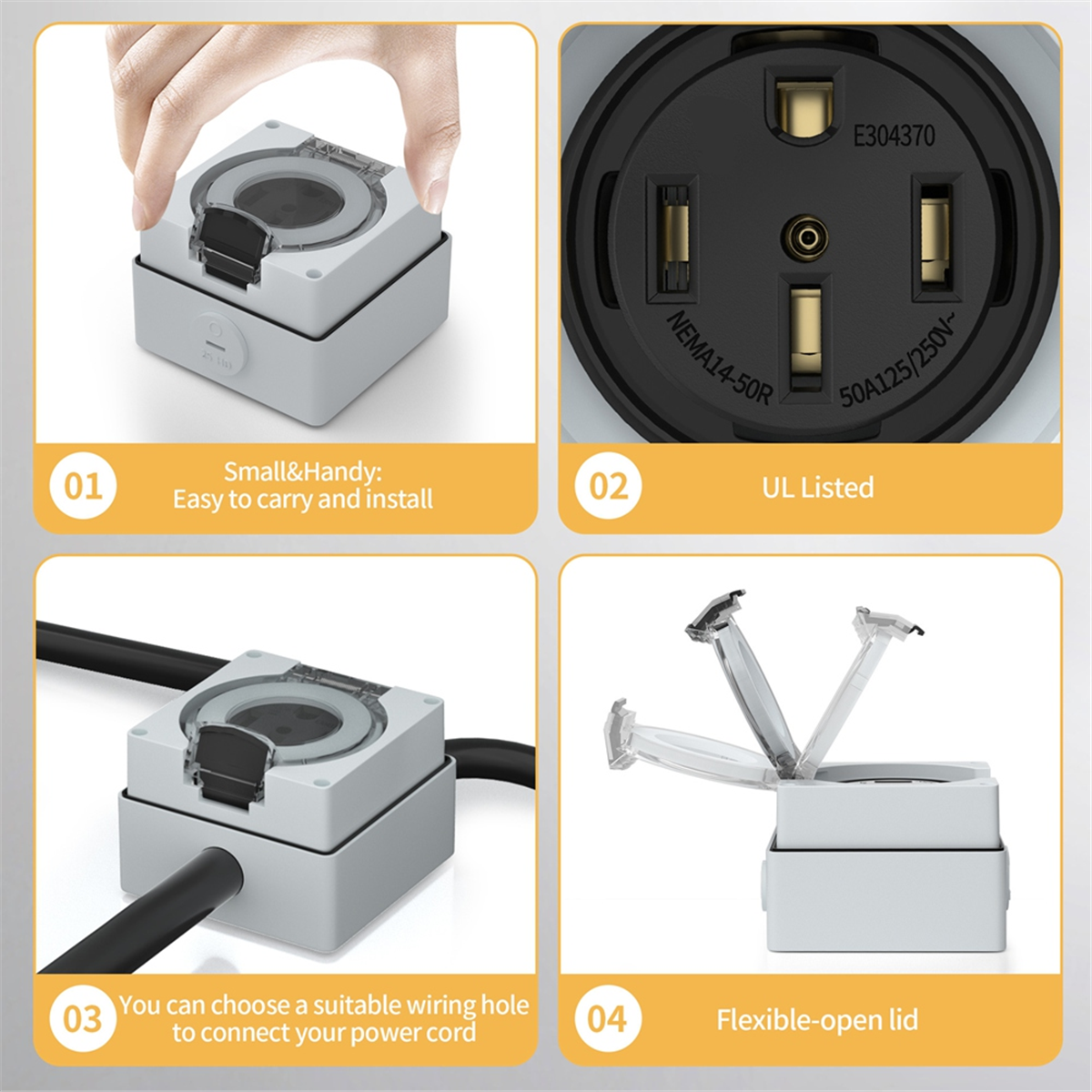 Outdoor Power Receptacle - AT16 50Amp Power Outlet Box,125/250Volt NEMA