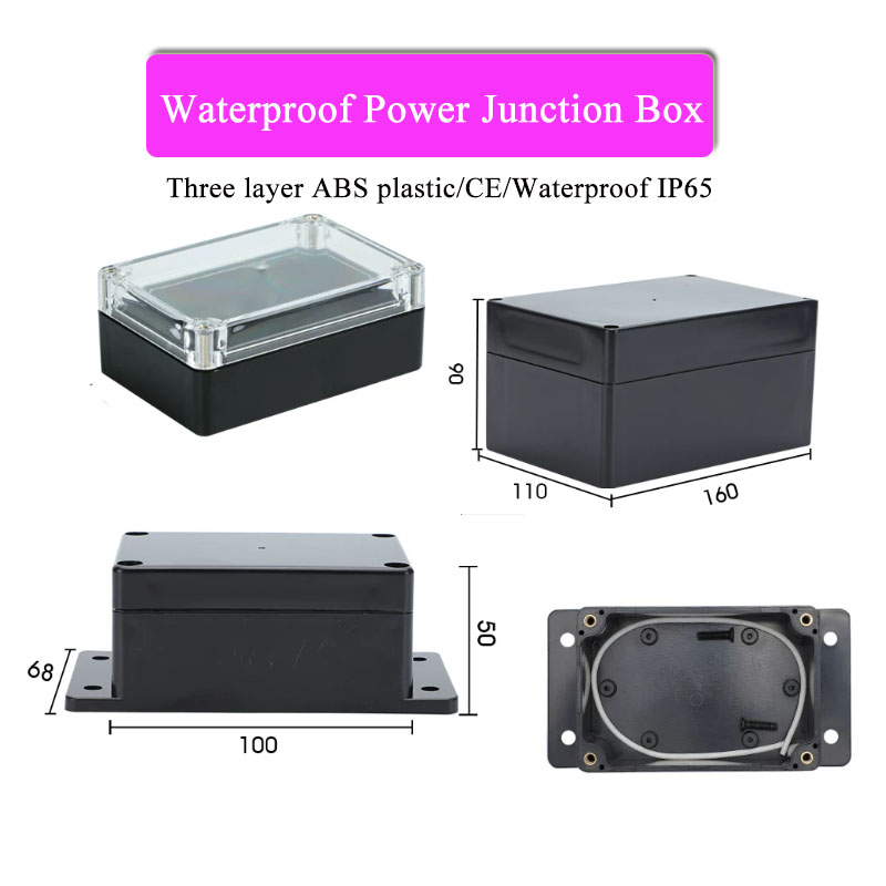 Outdoor Power Distribution Box - ABS Plastic Black Triple Waterproof Box