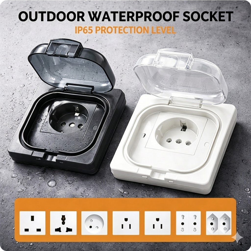 Outdoor Power Receptacle - IP65 Waterproof Outdoor Socket 16A High