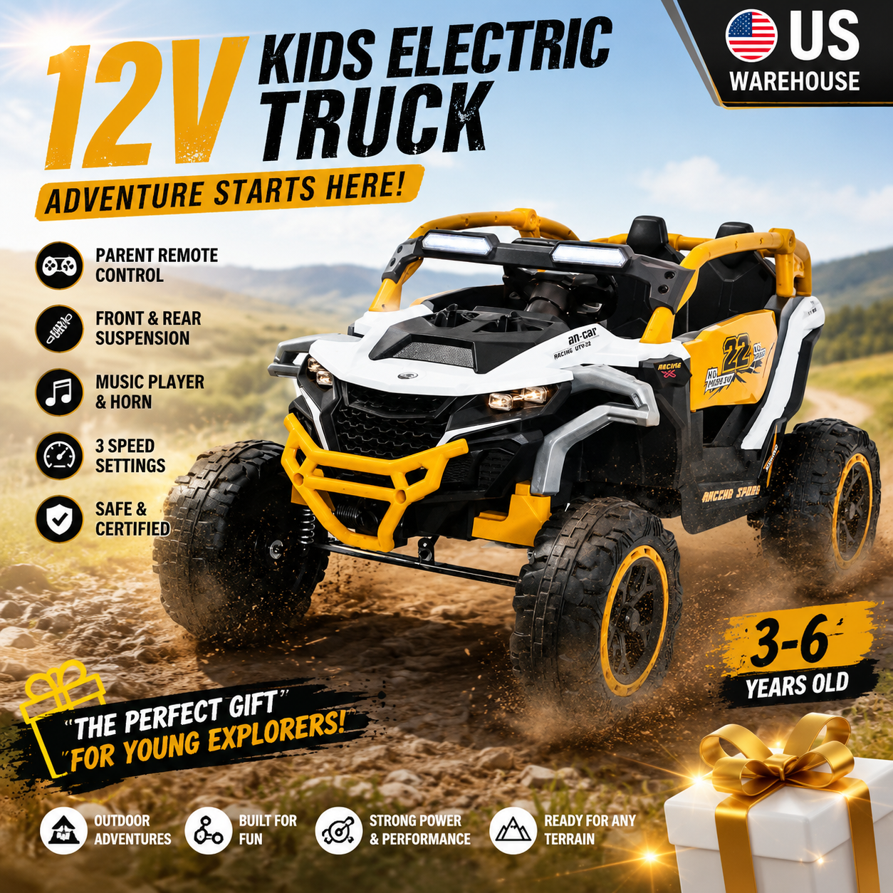 Outdoor Power Wheels - 12V Kids Electric Truck Ride on